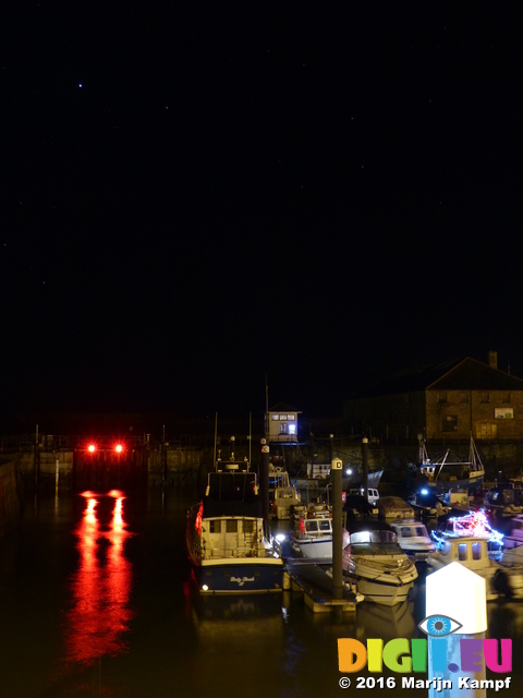 FZ025067 Harbour lights reflected on water